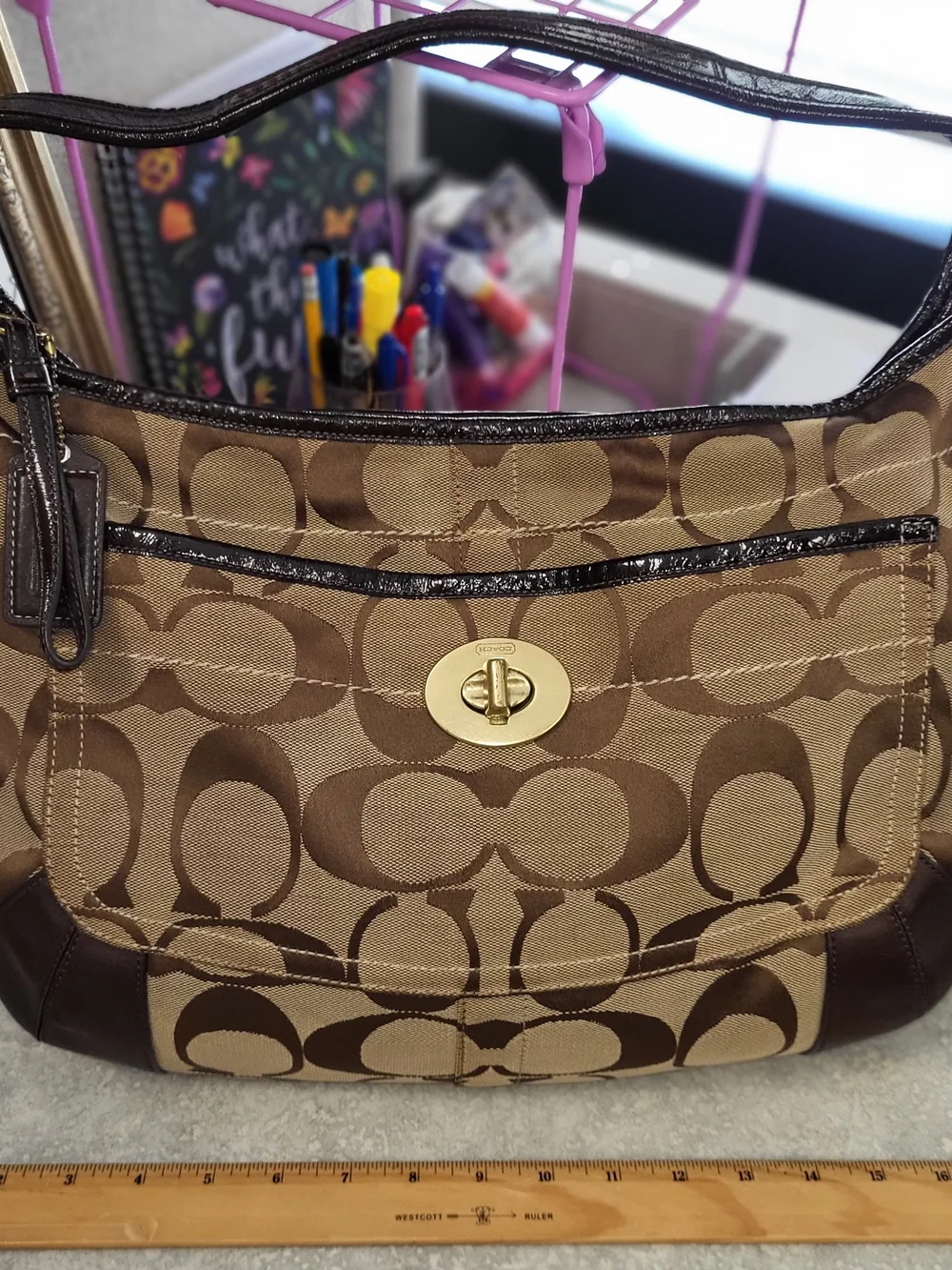 COACH Vintage Ergo Khaki Canvas Leather Pleated Hobo Bag 11601